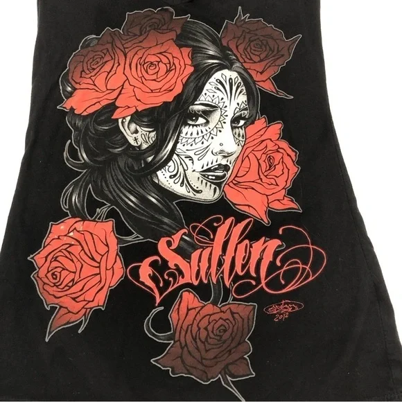 Sullen Angels Short Sleeve T Shirt With Amazing Tattoo Like Graphics Sz X Small - Picture 2 of 5